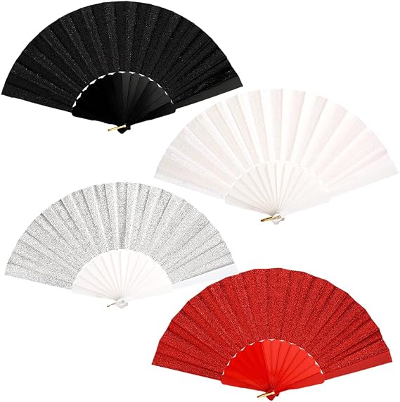 Hand Fan Folding, 4 PCS Fabric Hand Fan, Handheld Folding Fabric Fans, Chinese Handheld Fans for Wedding Party Decoration Birthday Gifts