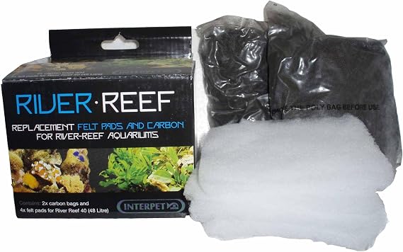 Interpet Replacement Filter Pads And Carbon For The River Reef 48L Aquarium, Kit Includes 2 Carbon Bags And 4 Felt Pads