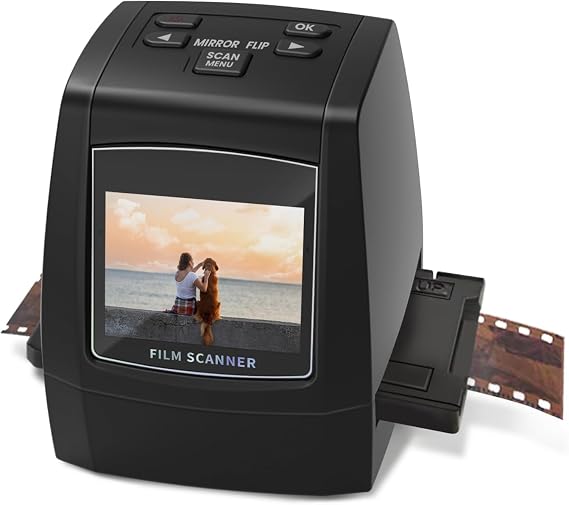 Digital Film Scanner Standalone Slide Scanner and Negative Scanner Converts Negatives and Film Slides of 35 mm 126 110 Super 8 and 8 mm into JPEG Images 2.4 Inch LCD Display