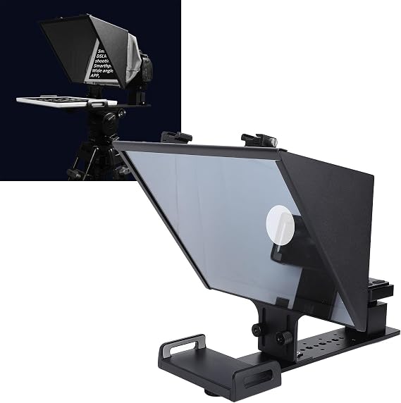 14 Inch Teleprompter, Wide Angle Liftable Teleprompter for Tablets Smartphones DSLR Cameras, with Remote & APP Control, for iOS for Android, for Online Teaching Live Streaming