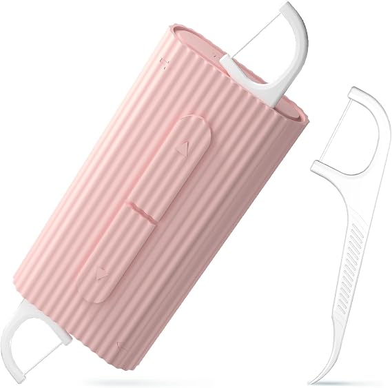 Travel Floss Picks,Dental Floss Dispenser,Ultra Lightweight Durable & Reusable Toothpicks Sticks Organizer Portable Case,Dental Tools for 1Min Clean Teeth,Hygienic Floss Carry Case(Pink)