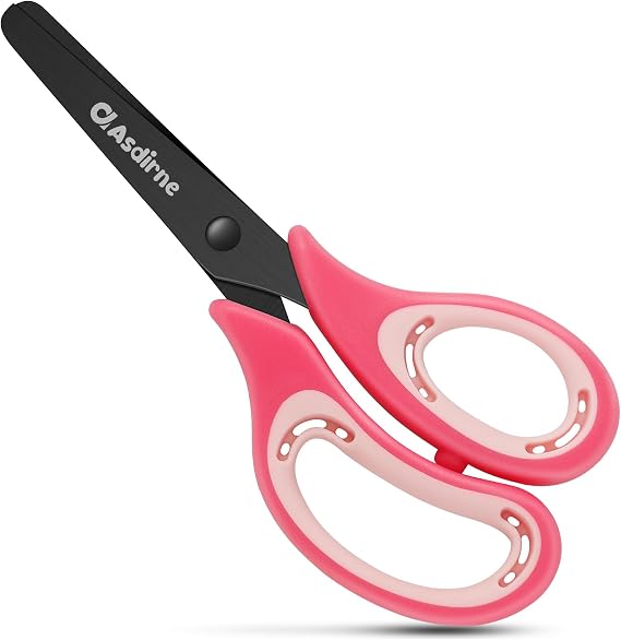 Asdirne Kids Scissors - Safety Children Scissors with Blunt Tip Stainless Steel Blades and Soft Grip, Great for Home and School, Pink, 13.5cm