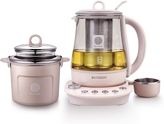 BUYDEEM K2693 Health Pot, Health-Care Beverage Electric Kettle with Thickened Glass, 9-in-1 Fully Automatic Programmable Brew Cooker, 1.5 L, Pink