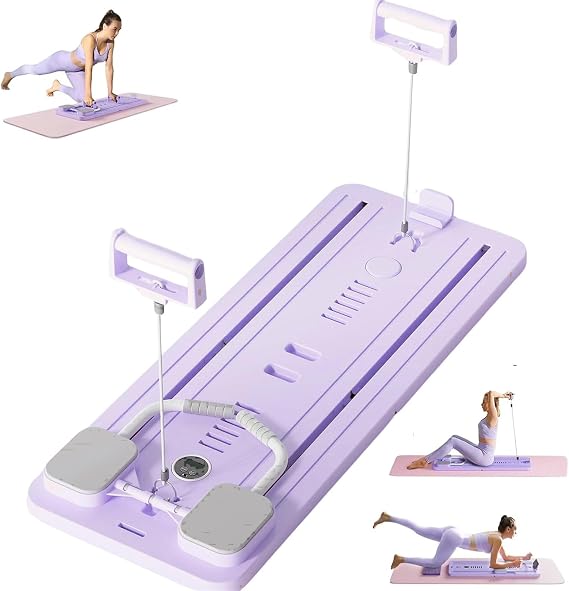 Foldable Pilates Reformer Board with Ab Roller, Ab Exercise Machine, Multi-Functional Pilates Board for Home Workouts, Full Body Pilates Core Trainer, Abdominal Board