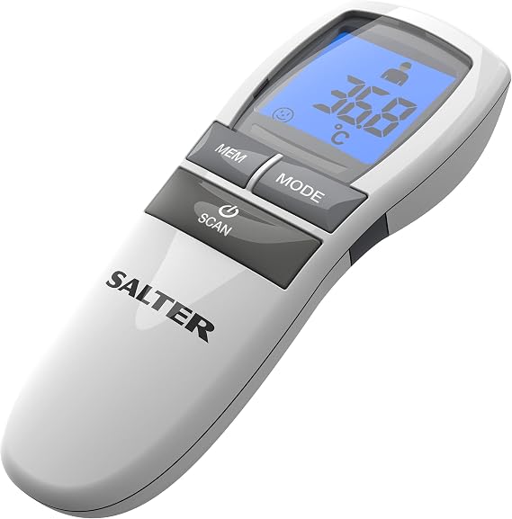 Salter TE-250-EU Infrared Forehead Thermometer – Digital Non-Contact Temperature Thermometer, Night Mode, Fever Alarm, 30 Memory Recall, Instant/Accurate Readings, Backlit Display, For Babies/Adults