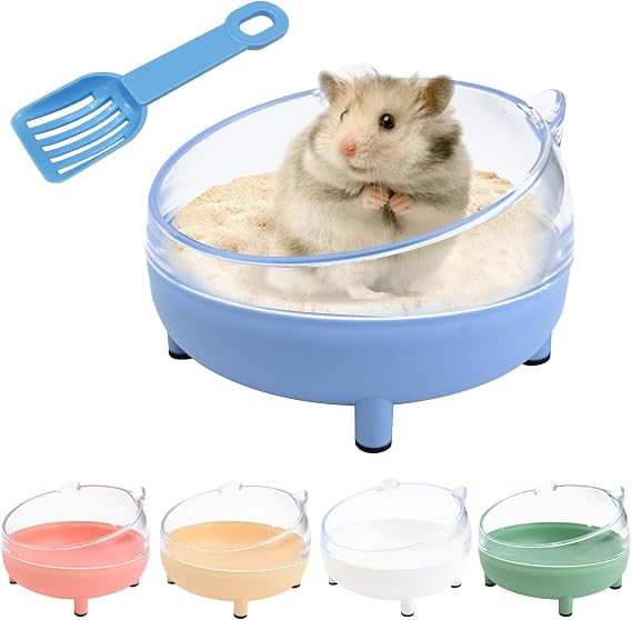 Hamster Sand Bath Container 6.5 Inch Transparent Sandbox Toilet with Sand Shovel for Dwarf Hamsters,Gerbils and Small Pets, Dust-Free Bathing with Rounded Edges (Blue)