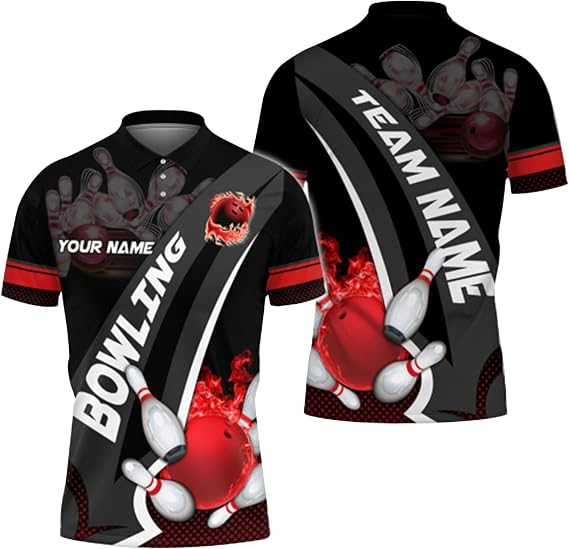 DILYPOD Personalized 3D Bowling Jersey, Custom Bowlings Polo Shirt, Men's Bowlings Shirt, Team Gifts