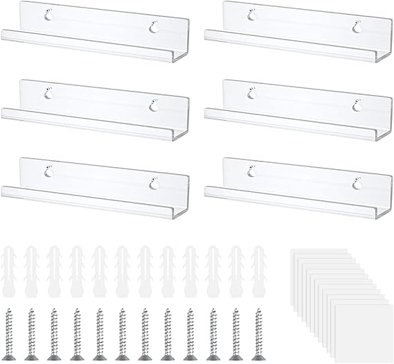 Lam-lord 6 Pack 12 Inch Acrylic Vinyl Record Wall Mount Shelf, Clear Acrylic Album Record Holder, Floating Shelves Display Collection Picture Ledge Bookshelf for LP Storage Display (Clear, 12 Inch)