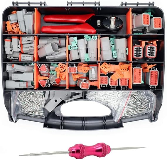 Deutsch Connector Kit, 528 Pcs Automotive Electrical Connectors Set Use for Deutsch DT Series, Waterproof Deutsch Terminal Crimp Tool Mechanic Tools, 2 3 4 6 8 12 Pin Connectors