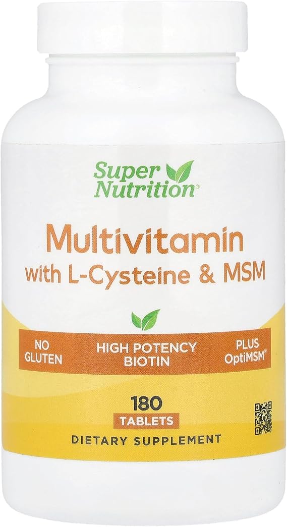 SuperNutrition Multivitamins with L-Cysteine, MSM, Vitamin A, and Biotin, 180 Tablets