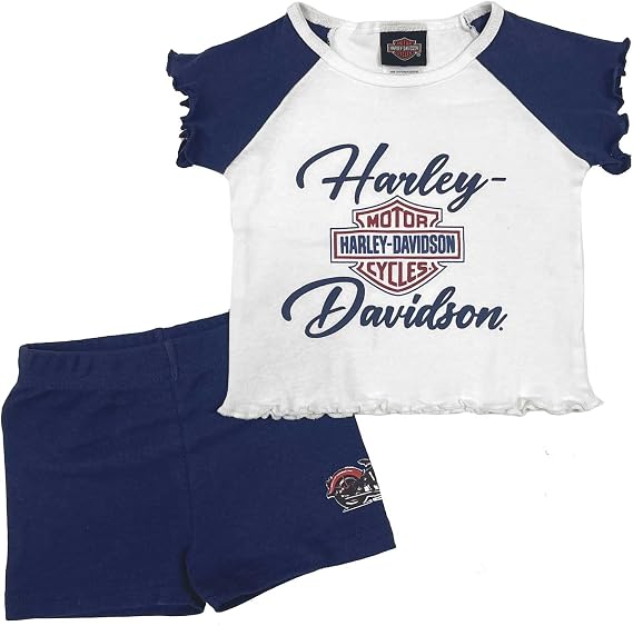 Harley-Davidson Baby Girls' 2 Piece Lettuce Edge Tee & Bike Shorts Newborn Set