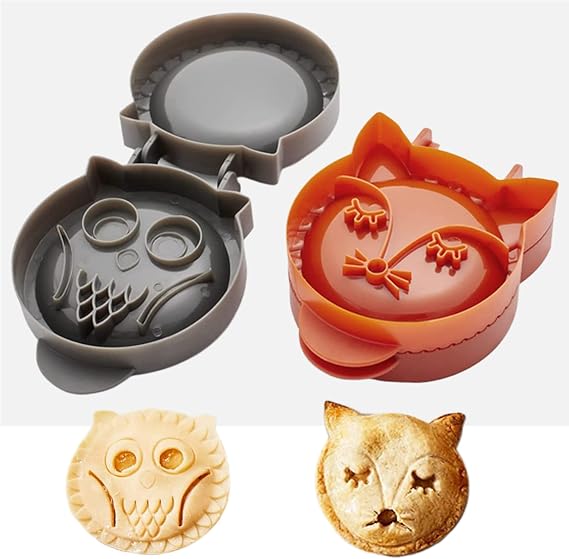 Classic Mini Hand Pie Molds Fox & Owl Shape for Children Party, One Press Forest Animal Autumn Cottage Pie Set, Pack of 2 Dough Presser Pocket Pie Press, Party Potluck Mini Hand Pie Molds