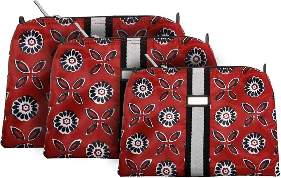 Hadaki HDK837-SlvrStDais-L 14 x 0.5 x 10.5 in. Zip All Pod Carry Case Bag Silver Stripe Red Daisies - Large