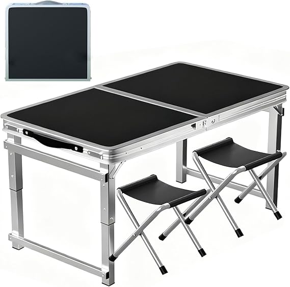 Folding Table 4 Foot, Foldable Table Adjustable Height Card Table, Indoor Outdoor Small Desk, Portable Plastic Picnic Party Dining Camping Bar Low Tables,Black,47.2" D x 23.6" W
