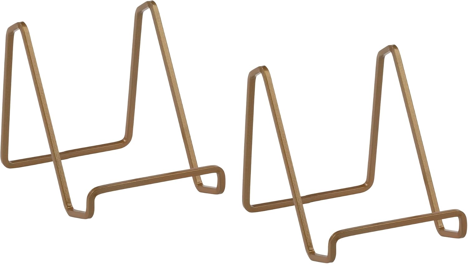 TRIPAR 4-Inch 2 Pack Metal Venetian Gold Square Stand, Square Wire Easel, Small Photo Stand, Small Book Holder Stand for Table, Display for Picture Frames, Plaques and Plates
