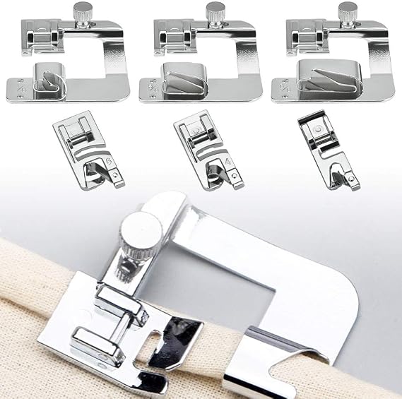 6 Sewing Machine Presser Kit,3 Narrow Rolled Hem Sewing Machine Presser Foot (3/4/6mm),3 Rolled Hem Pressure Foot Sewing Machine Presser Foot Hemmer Foot Set (4/8,6/8,8/8Inch) for Household