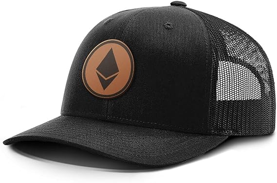 BustedTees Ethereum Leather Patch Back Mesh Hat Casual Wear Baseball Cap Men Breathable Mesh Back Adjustable Snapback Strap