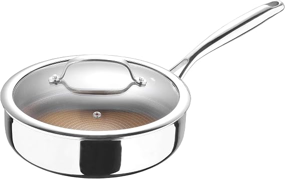 MasterPRO - Giro Collection - 3 Quart Saute Pan with Lid -Tri Ply Stainless Steel Aluminum Core Cookware with Multi-Layer Nonstick Coating - 3 Quart Saute Pan - Metal Utensil Safe