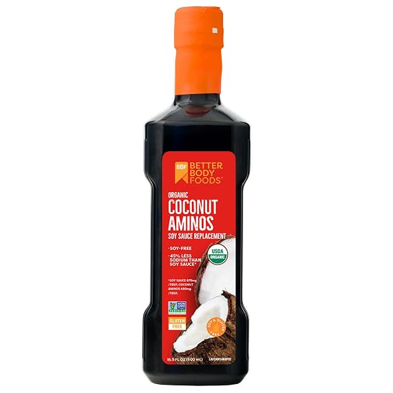BetterBody Foods Organic Coconut Aminos, Soy Sauce Alternative, Gluten Free, Soy Free, Non-GMO, 16.9 Ounces