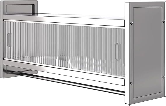 Stainless Steel Wall-Mounted Kitchen Armoire with Sliding Door and Hanging Bar - Modern Space-Saving Metal Storage Cabinet