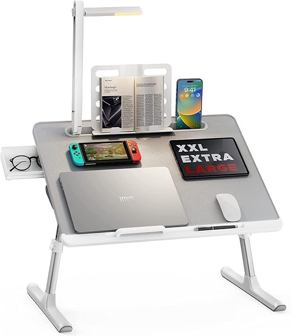 Bix Saiji K8 Ultimate LED Desk Lighted Laptop Bed Tray Desk, Adjustable Laptop Stand for Bed, XX-Large Foldable Laptop Desk, Book Stand, Gray
