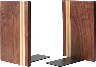 Muso Wood Artist Bookends, Decorative Bookshelf Book Ends Heavy Duty Bookends Desktop Organize Books Wooden Book Ends for Home Office Kitchen 6x4 Walnut