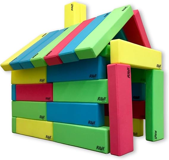 RIWI Giant Foam Building Blocks for Kids, 24-Piece Set Jumbo Soft Blocks 28 Inch, Dense & Sturdy, Machine Washable, ASTM F963 Certified, Made in Europe Building Toy Ages 3+