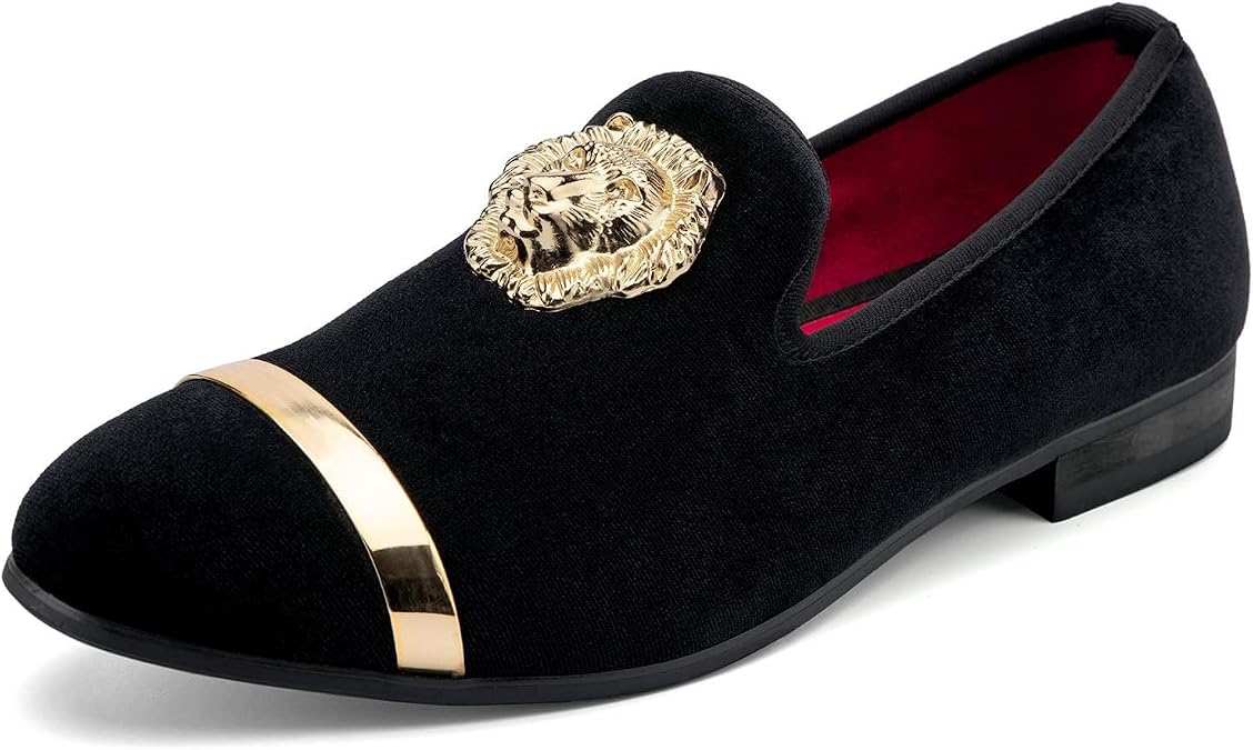 Meijiana Mens Dress Shoes - Black Velvet Loafers for Men with Metal Buckle - Fashion Casual Business Formal Mens Black Dress Shoes - Comfortable Rubber Sole