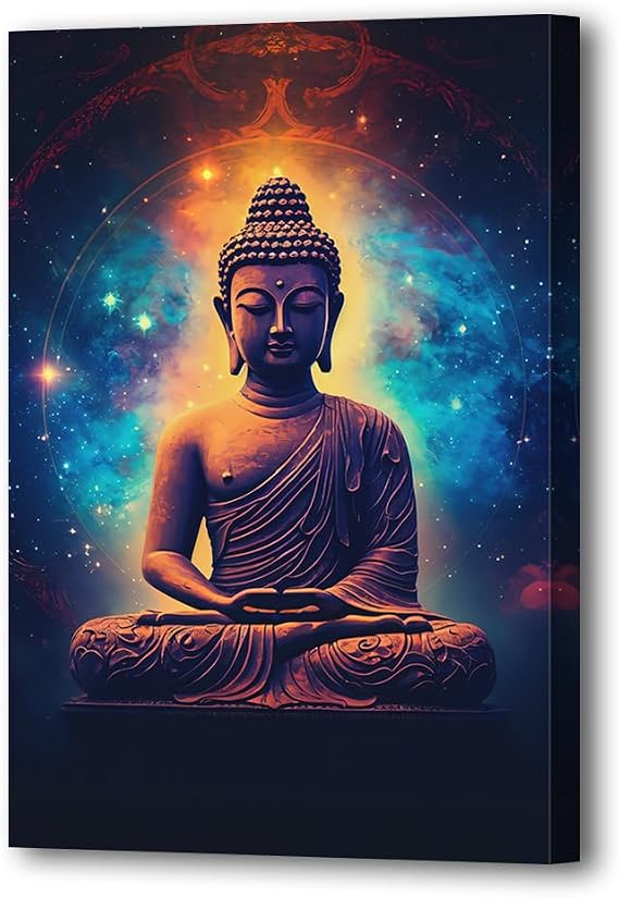 LURENCZH Zen Canvas Wall Art Buddha Picture Prints Universe Galaxy Picture Wall Decor Meditation Spiritual Paintings Spa Room Decor Framed(Buddha-1,12.00" x 18.00")