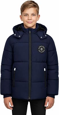 SOLOCOTE Boys Winter Coat Heavyweight Water-Resistant Windproof Hooded Puffer Jacket for Kids