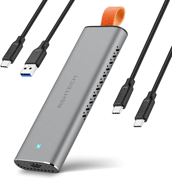 M.2 NVMe SSD Enclosure RSHTECH Aluminum USB 3.1/3.2 Gen2 10Gbps External M.2 NVMe SATA SSD Enclosure Adapter Supports M and B&M Keys, Size 2230/2242/2260/2280 SSDs up to 4TB, Tool-Free (RSH-328)