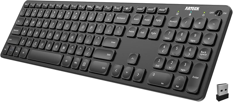 Arteck 2.4G Wireless Keyboard Ultra Slim Full Size Keyboard with Numeric Keypad and Media Hotkey for Computer/Desktop/PC/Laptop/Surface/Smart TV and Windows 10/8/ 7 Built-in Rechargeable Battery