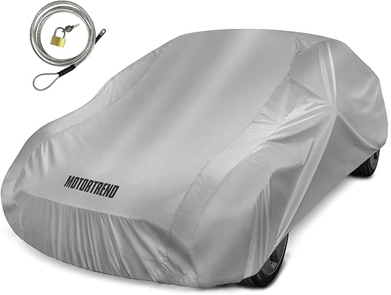 Motor Trend 5-Series Poly Lightweight Car Cover, Compact Travel Friendly Water-Resistant Non-Scratch, Universal Fit for Cars SUVs Trucks Vans, All-Weather Outdoor & Indoor, Fits Vehicles Up to 228"