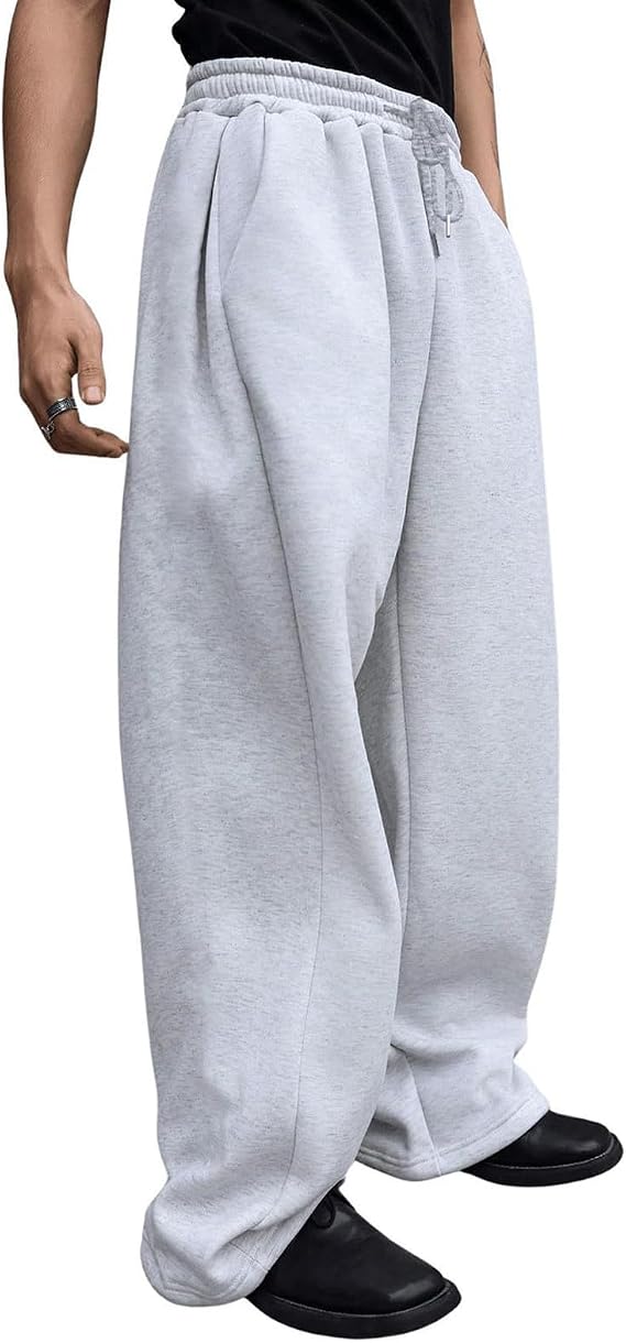 Baggy Sweatpants for Men Wide Leg Sweats Pants Drawstring Elasticated Waist Loose Open Bottom Y2k Casual Joggers Gym Running Workout Trousers Streetwear with Pockets
