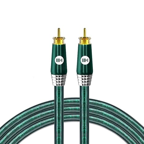 Digital Audio Coaxial Cable, Silver-Plated Copper Core & Gold-Plated Connectors, Suitable for Home Theaters, Audio Systems, Car Sound Systems, Speakers, DVD Players, Emerald 3.2FT/1M