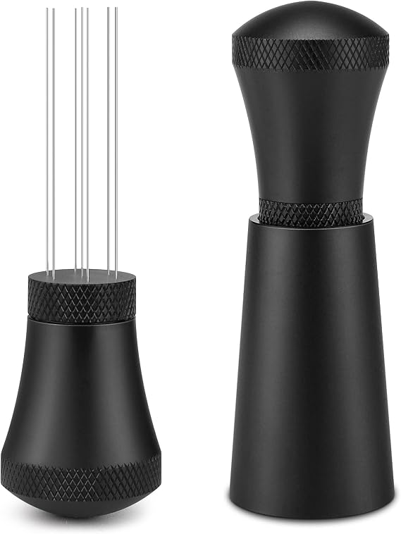 WDT Tool Espresso Coffee Stirrer, Honeueuen Aluminum Alloy Coffee Stirrers Distributor with Stand, Coffee Distributor with 7 Needles, Black