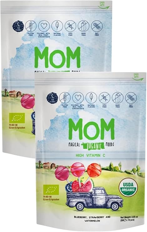 mom Organic Lollipop (STRAWBERRY, WATERMELON, BLUEBERRY AND VITAMIN C) - 2 Packs