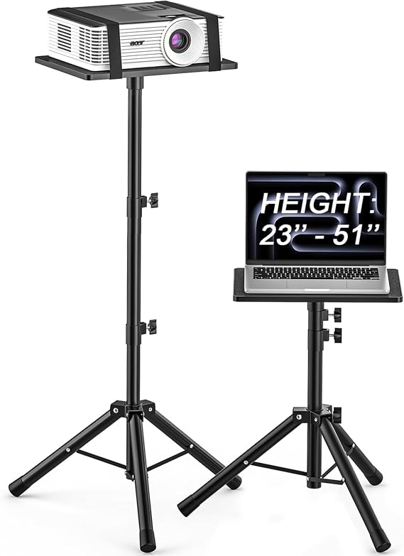 Projector Stand Tripod from 23" to 51", Laptop Tripod Stand with Elastic Band, Height Adjustable for Office, Home, Stage, Studio, Multifunctional DJ Rack Stand