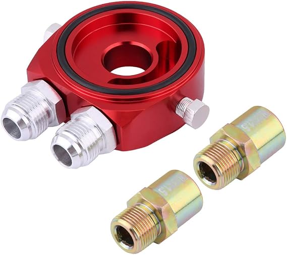 Oil Cooler Kit, M20 x 1.5 Universal Aluminum Alloy Oil Filter Cooler Sandwich Plate Adapter 1/8 NPT Oil Cooler Kit (Red)