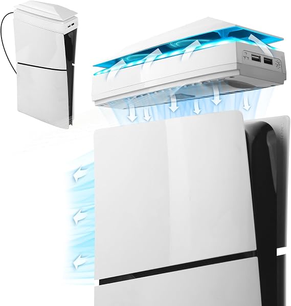 Raryars PS5 Slim Console Cooling Fan with Dust Cover Colorful LED Light for PS5 Slim Console Disc Edition & Digital Edition Silent Absorb Fan Cooler with 2 USB Port Playstation 5 Slim Cooling System