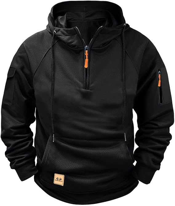 Cargo Hoodies for Men Quarter Zip Pullover Sweatshirts Vintage Long Sleeve Shirt Workout Gym Military Tactical Jacket