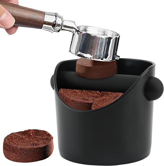 Coffee Knock Box 4.3inch Espresso Grounds Knock Box Coffee Knocks Boxs Container Removable Plastic Knocks Rod (COLOR:Black)