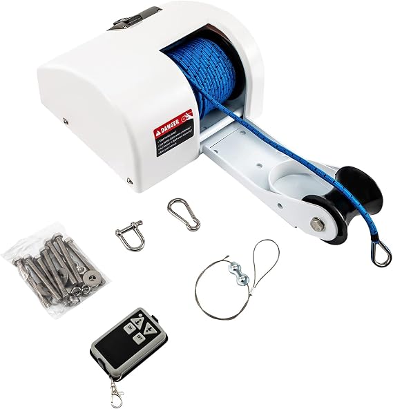 Electric Anchor Winch, Saltwater Boat Anchor Windlass Kit with Remote Control, Marine Anchor Winch, with Braided Anchor Line, Heavy Duty Towing Winches, for Boats with a Line Length of 100ft