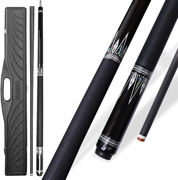 Jflowers JF10-22F Carbon Fiber Pool Cue Stick Ebony Butt Abalone and Shell Inlay 12.5mm Low Deflection Billiard Cue Stick Case Set