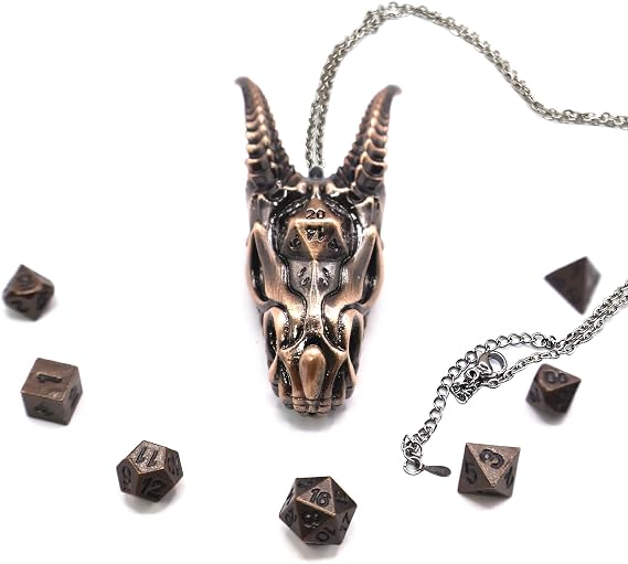 Dragon Necklace for DND Dice Set, Dragon Metallic D&D Dice with Gift Case for DND Game, RPG Role Playing Table Game Gifts (Copper)
