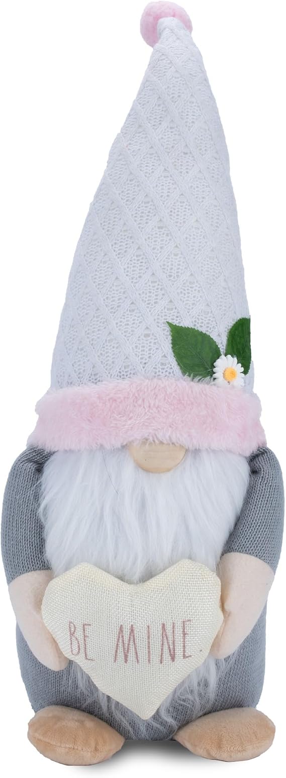 Rae Dunn Be Mine Valentine Gnomes Gray & Pink Plush Gnome with Heart Valentines Day Gnome Decor All Season Ornaments Valentine Gifts
