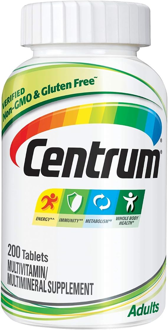 Centrum Adult MultivitaminMultimineral Supplement with Antioxidants, Zinc, Vitamin D3 and B Vitamins, Gluten Free, Non-GMO Ingredients - 200 Count