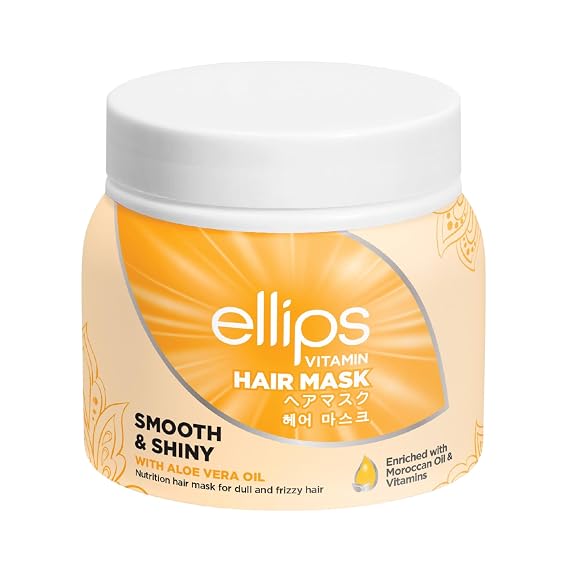 Ellips Hair Mask Smooth & Shiny with Aloe Vera Oil, Enriched with Moroccan Oil and Vitamins for Dull and Frizzy Hair, 200g