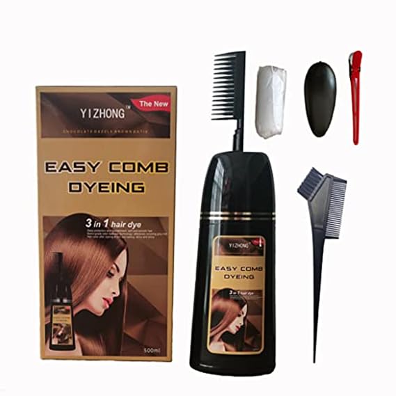 YIZHONG Hair Dye Shampoo Comb Light Golden Brown Women Men | Permanent, 3 in 1, Gray Hair Coverage, Easy Comb Dyeing, For Women Men