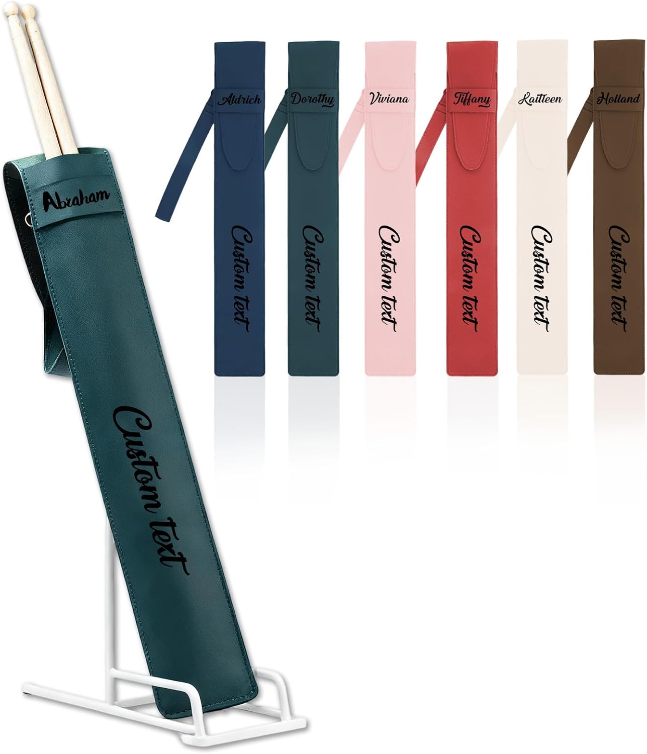 Custom Drum Stick Bag Portable Leather Drumstick Bags Customized Name Text A Personalised Gift for Band Beginners & Drummers